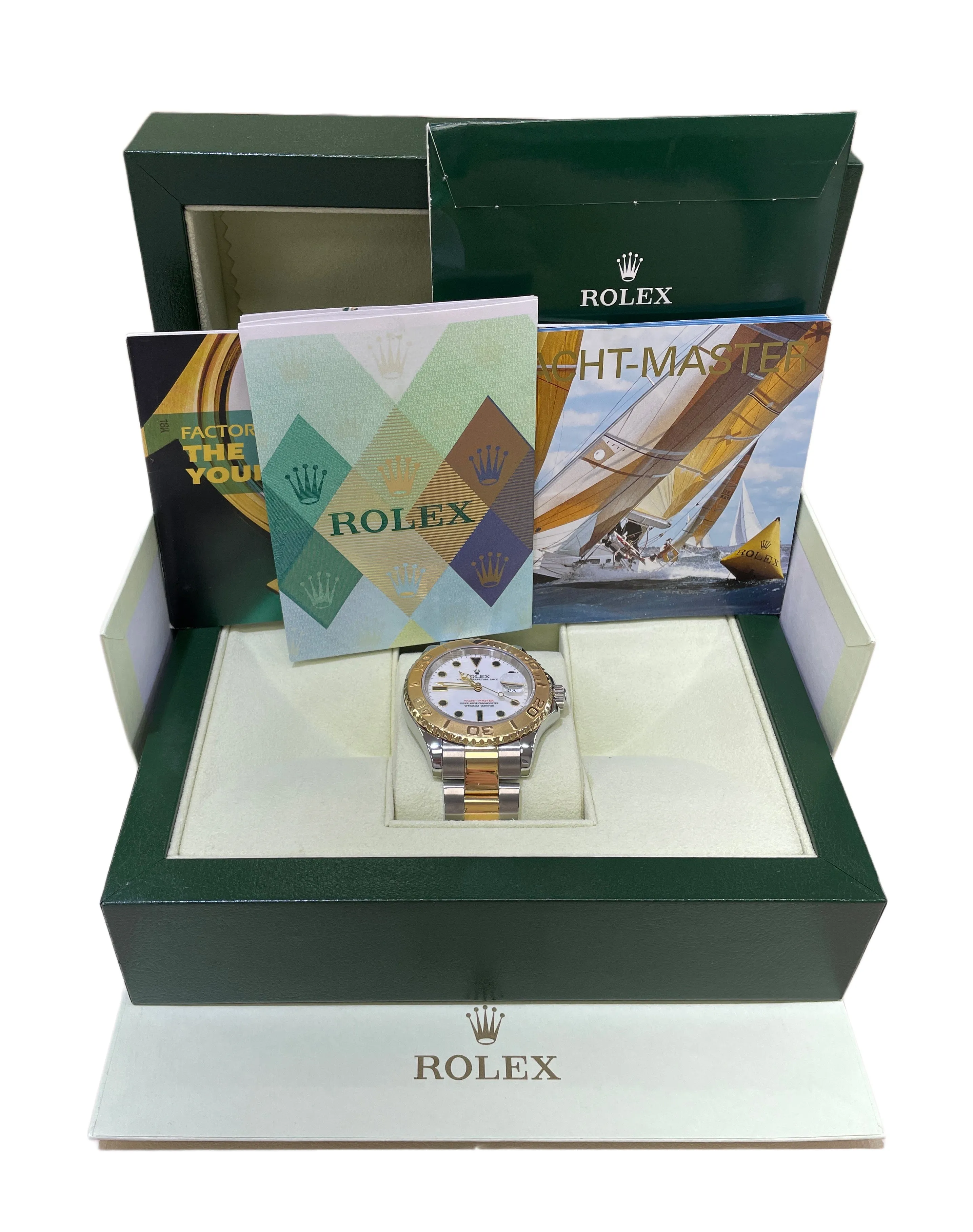 Rolex Yacht-Master 16623 White 18K Two Tone Yellow Gold 40mm Steel Date Watch BP