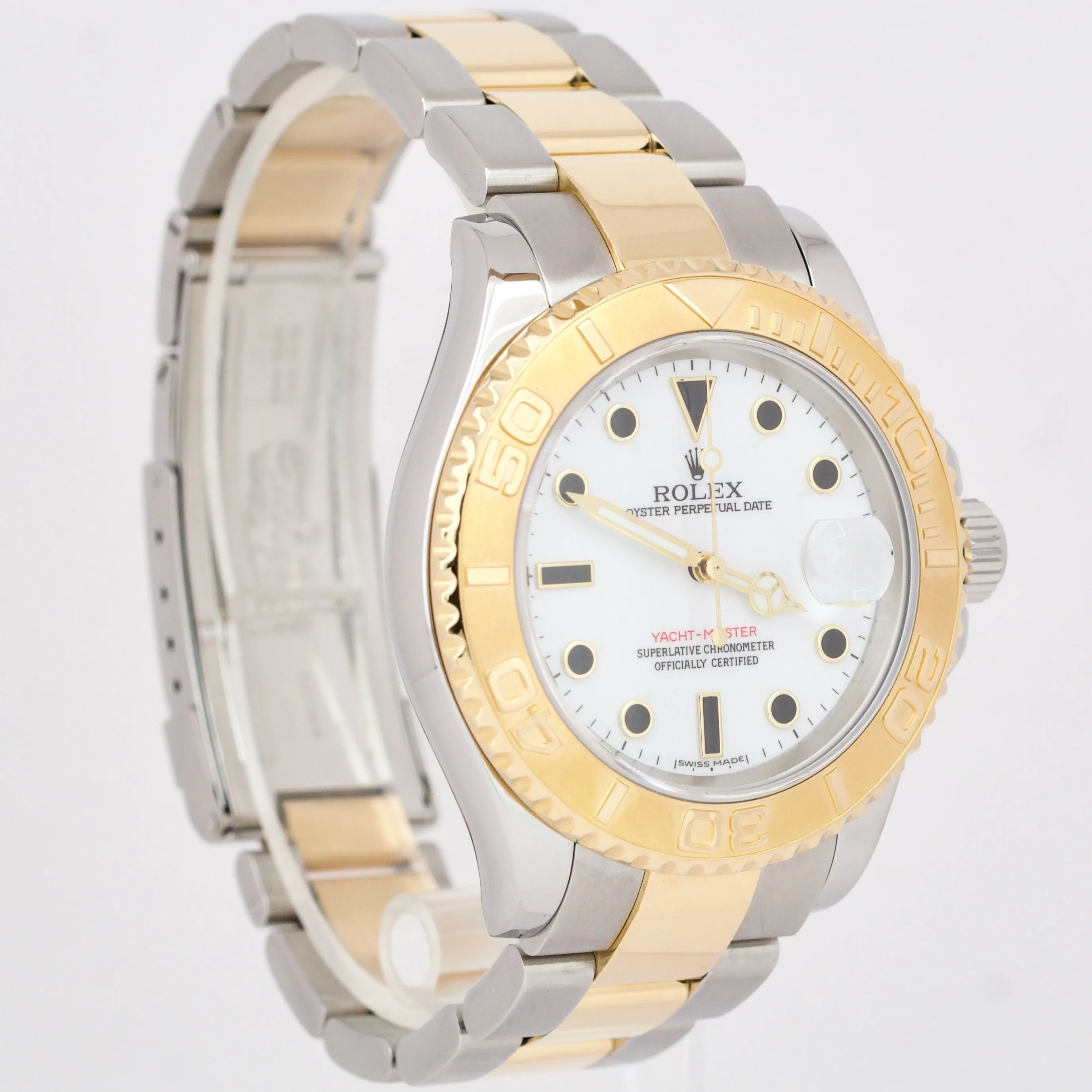 Rolex Yacht-Master 16623 White 18K Two Tone Yellow Gold 40mm Steel Date Watch BP
