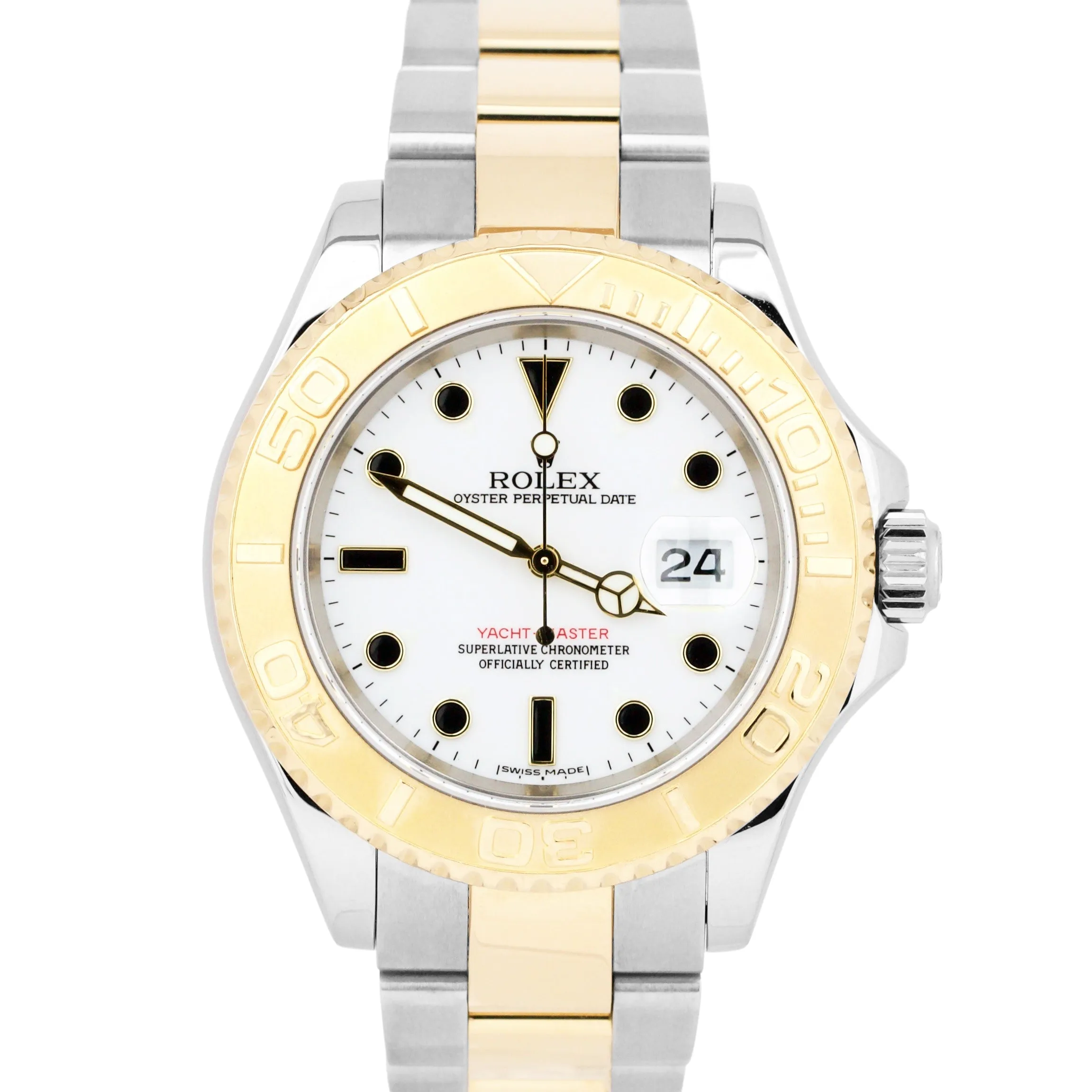 Rolex Yacht-Master 16623 White 18K Two Tone Yellow Gold 40mm Steel Date Watch BP