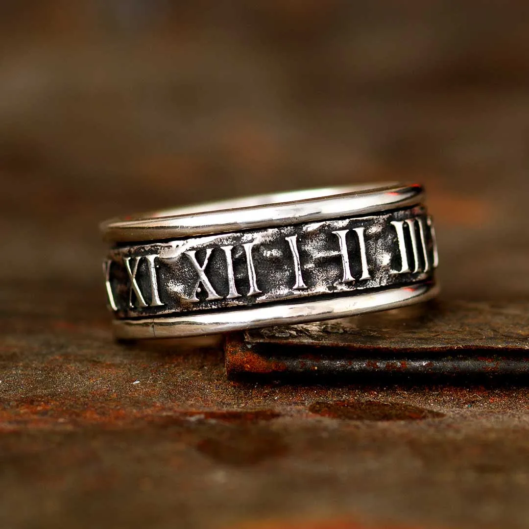 Roman Numeral Fidget Men's Ring Sterling Silver