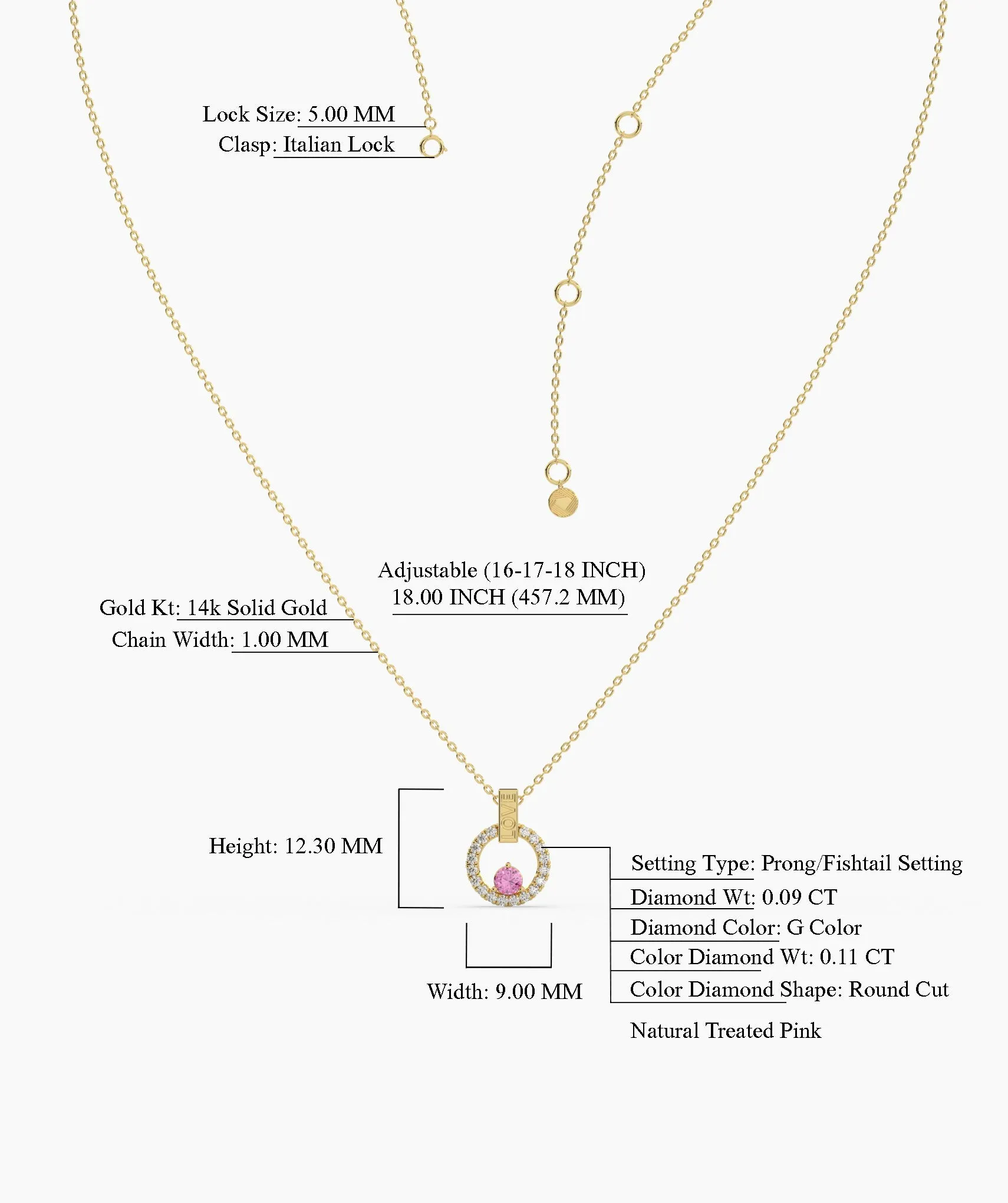 Romantic "Love" Pendant with Pink Sapphire