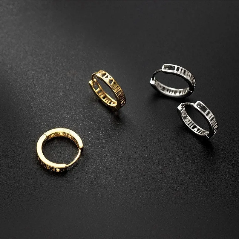 Rome Numeral Huggie Hoop Earrings-SH006
