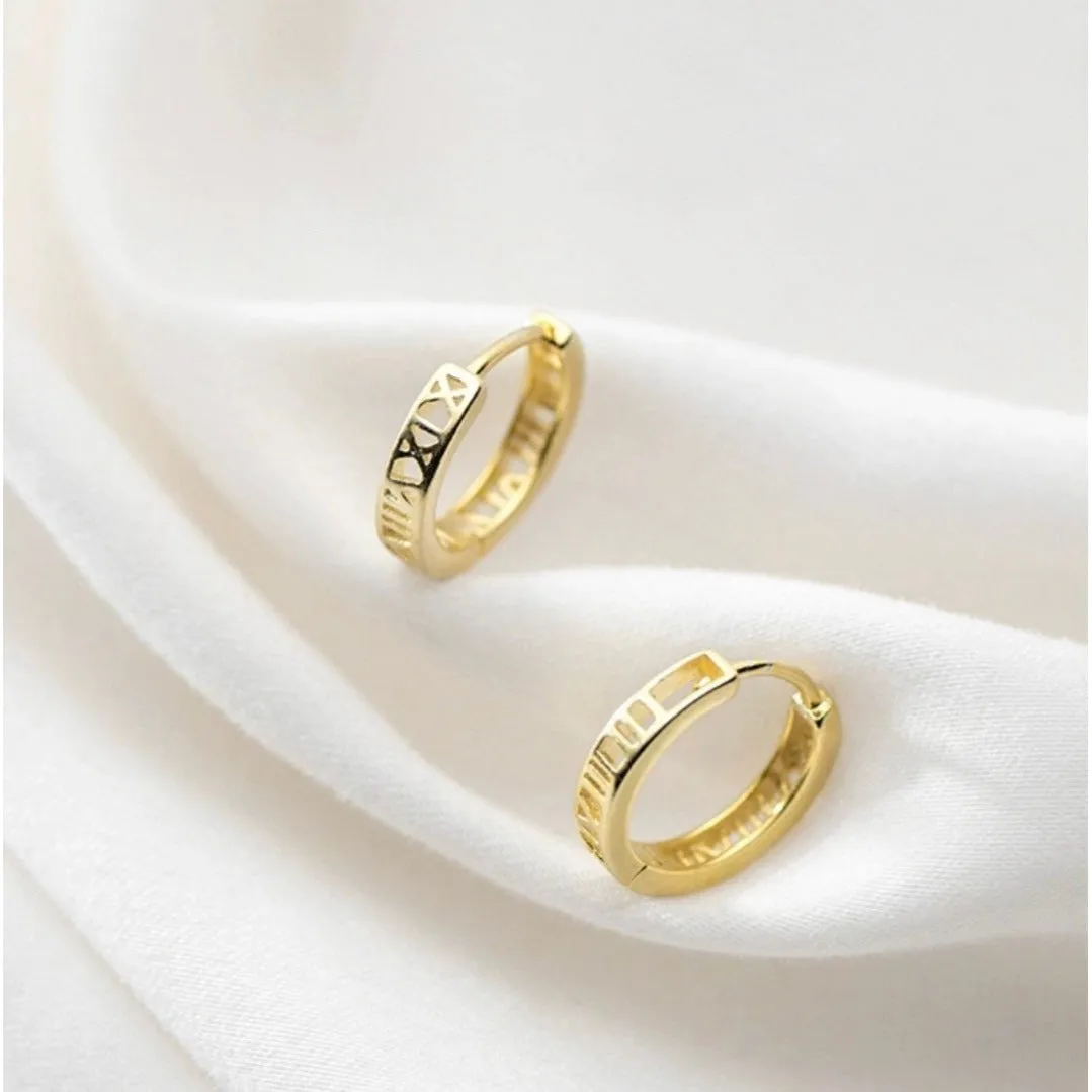 Rome Numeral Huggie Hoop Earrings-SH006