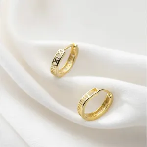 Rome Numeral Huggie Hoop Earrings-SH006
