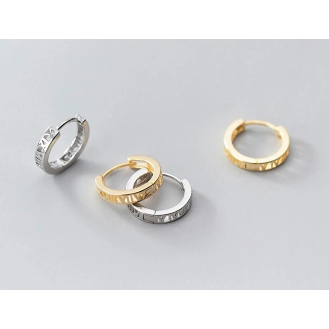 Rome Numeral Huggie Hoop Earrings-SH006