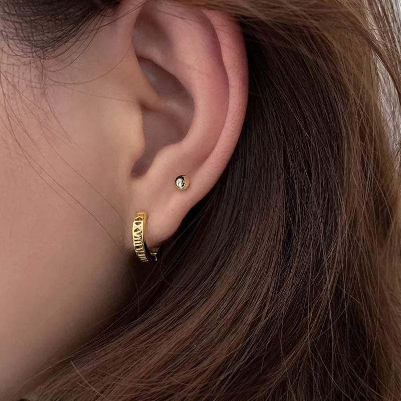 Rome Numeral Huggie Hoop Earrings-SH006