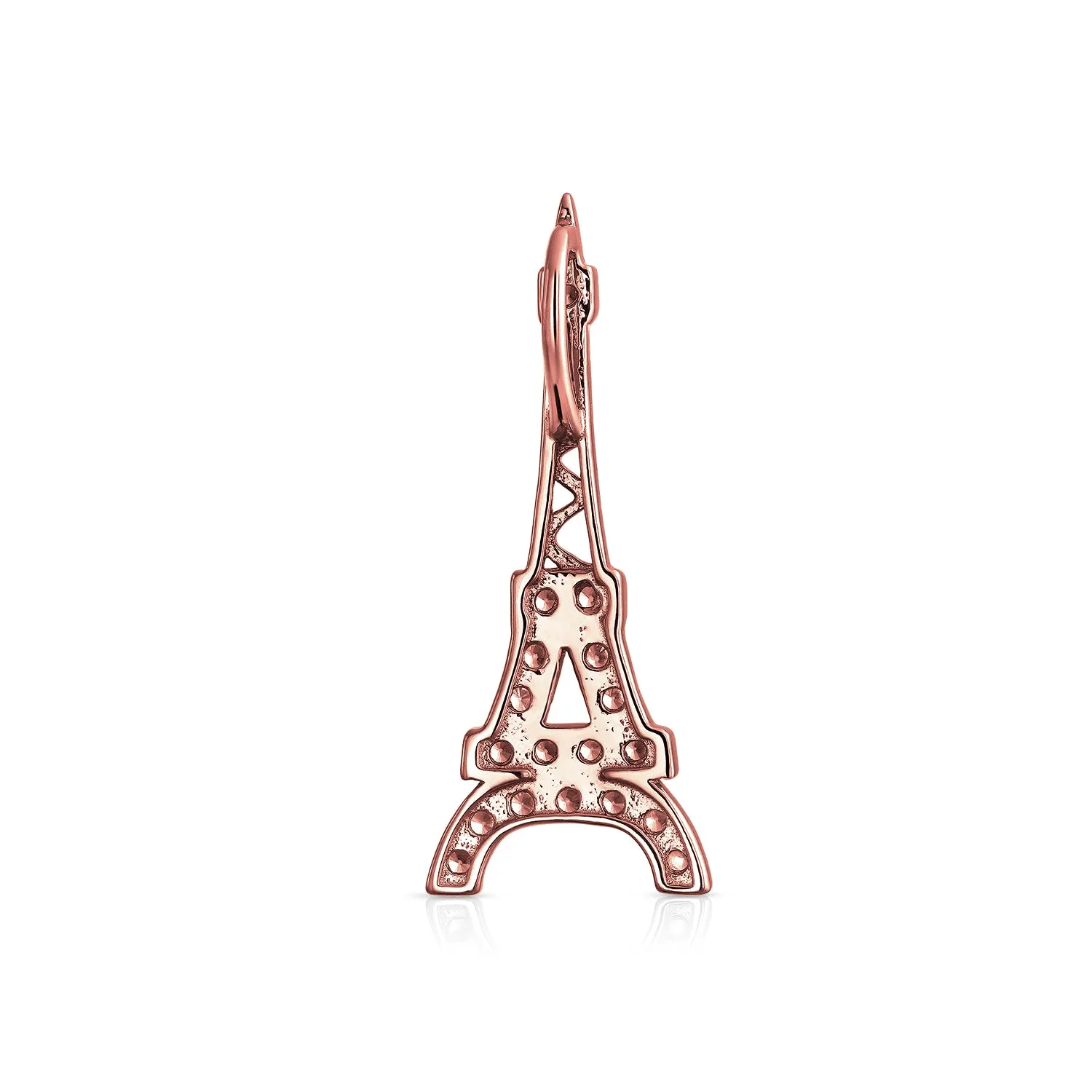 Rose Gold Eiffel Tower Pendant Necklace Cubic Zirconia Pave on Sterling Silver