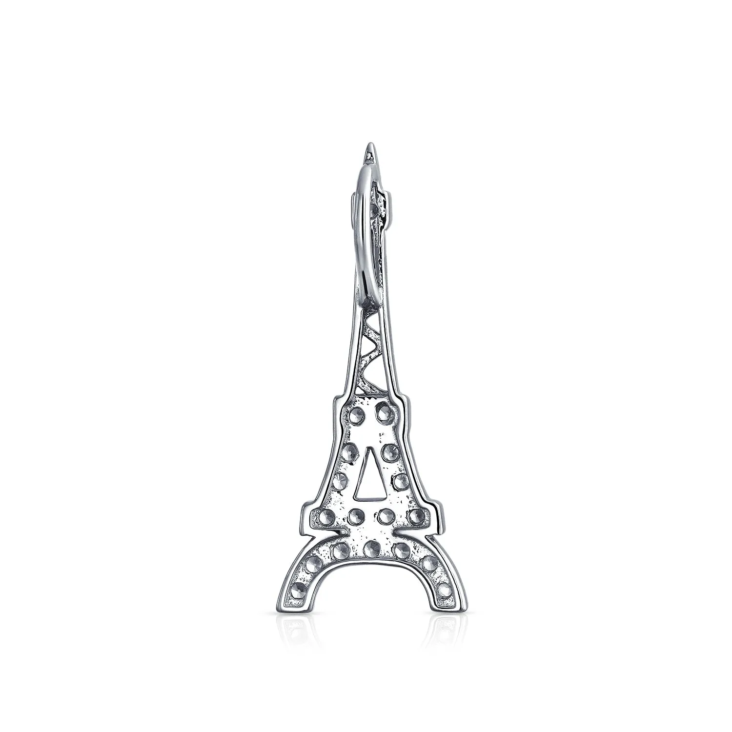 Rose Gold Eiffel Tower Pendant Necklace Cubic Zirconia Pave on Sterling Silver