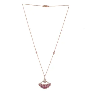 Rose Gold Pink Sapphire September Birthstone Rose Cut Diamond Diya Shape Choker Necklace