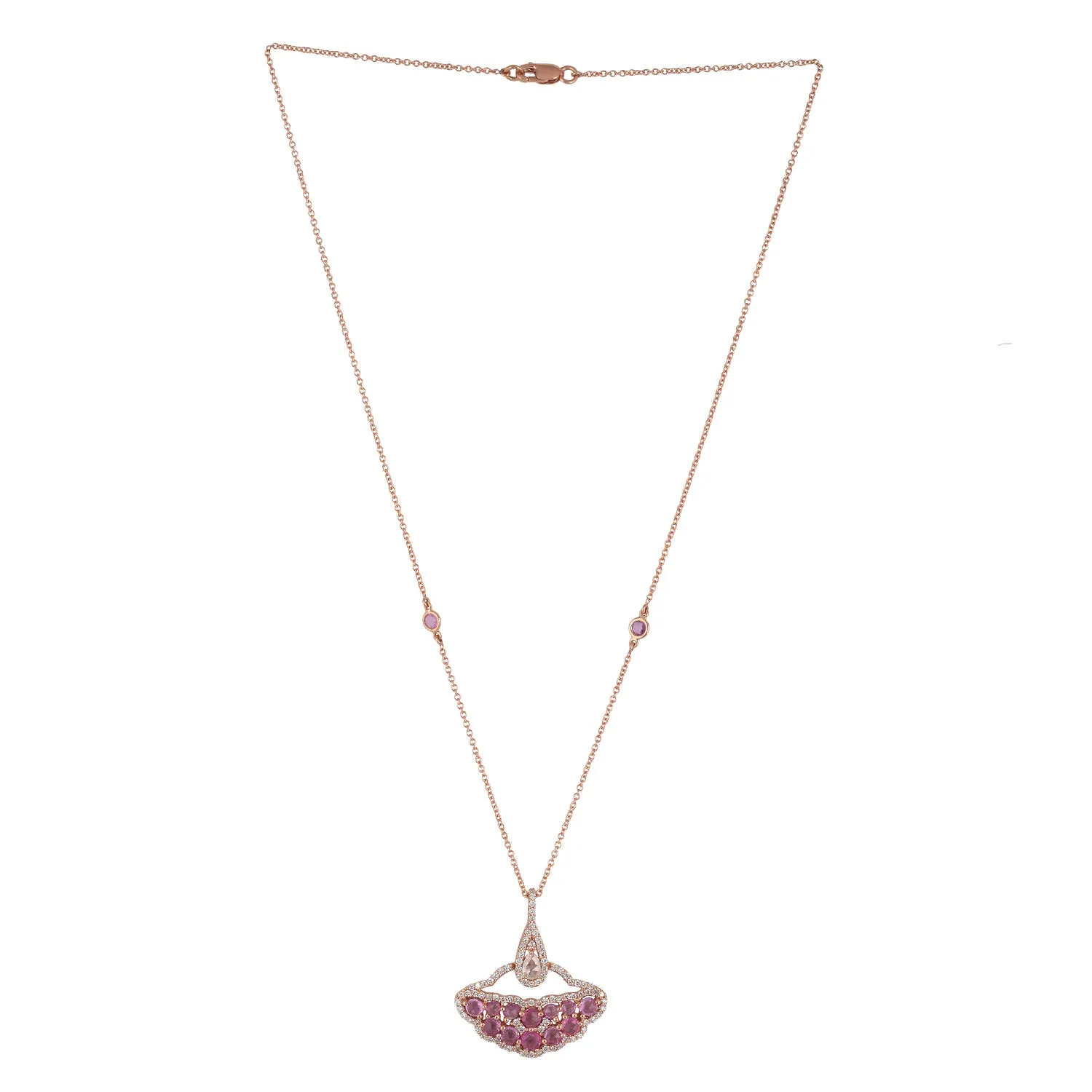 Rose Gold Pink Sapphire September Birthstone Rose Cut Diamond Diya Shape Choker Necklace
