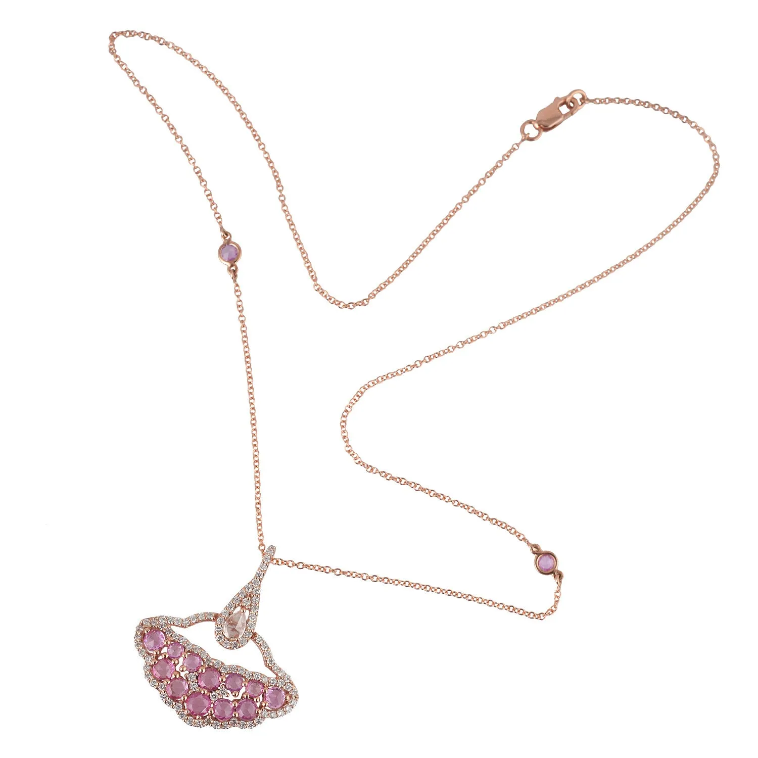Rose Gold Pink Sapphire September Birthstone Rose Cut Diamond Diya Shape Choker Necklace