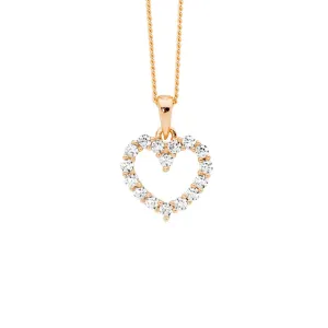 Rose Plated Sterling Silver Open Heart Cubic Zirconia Pendant 11mm P870R
