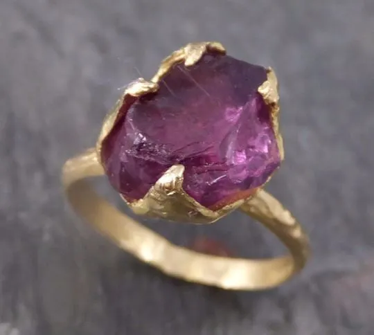 rough raw natural pink pyrope solitaire garnet gemstone ring recycled 18k gold one of a kind gemstone ring byangeline 0099 Alternative Engagement