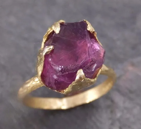 rough raw natural pink pyrope solitaire garnet gemstone ring recycled 18k gold one of a kind gemstone ring byangeline 0099 Alternative Engagement