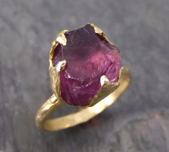 rough raw natural pink pyrope solitaire garnet gemstone ring recycled 18k gold one of a kind gemstone ring byangeline 0099 Alternative Engagement