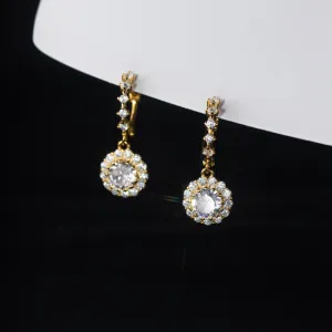 Round Dimond Drop Huggie Earrings-SH058