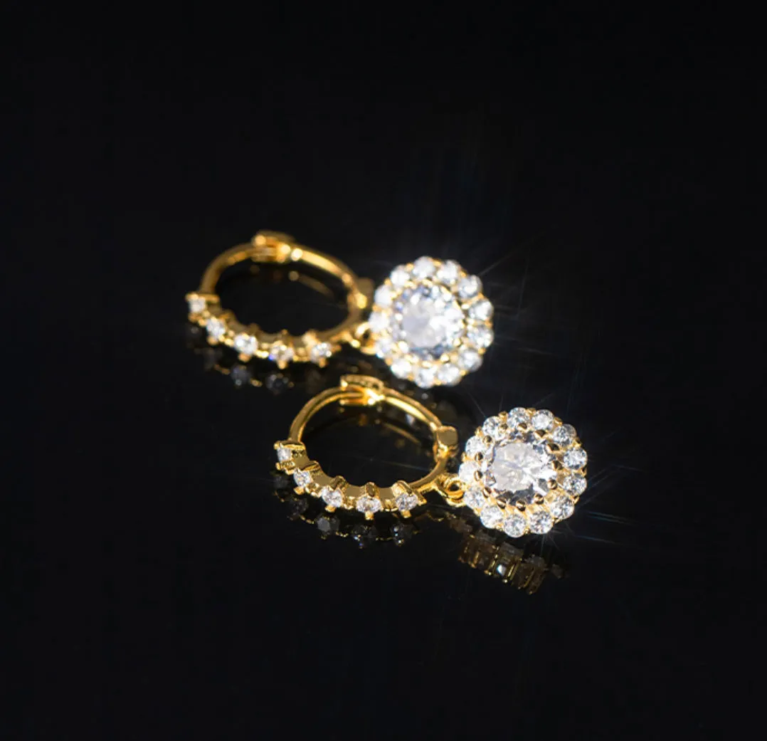 Round Dimond Drop Huggie Earrings-SH058