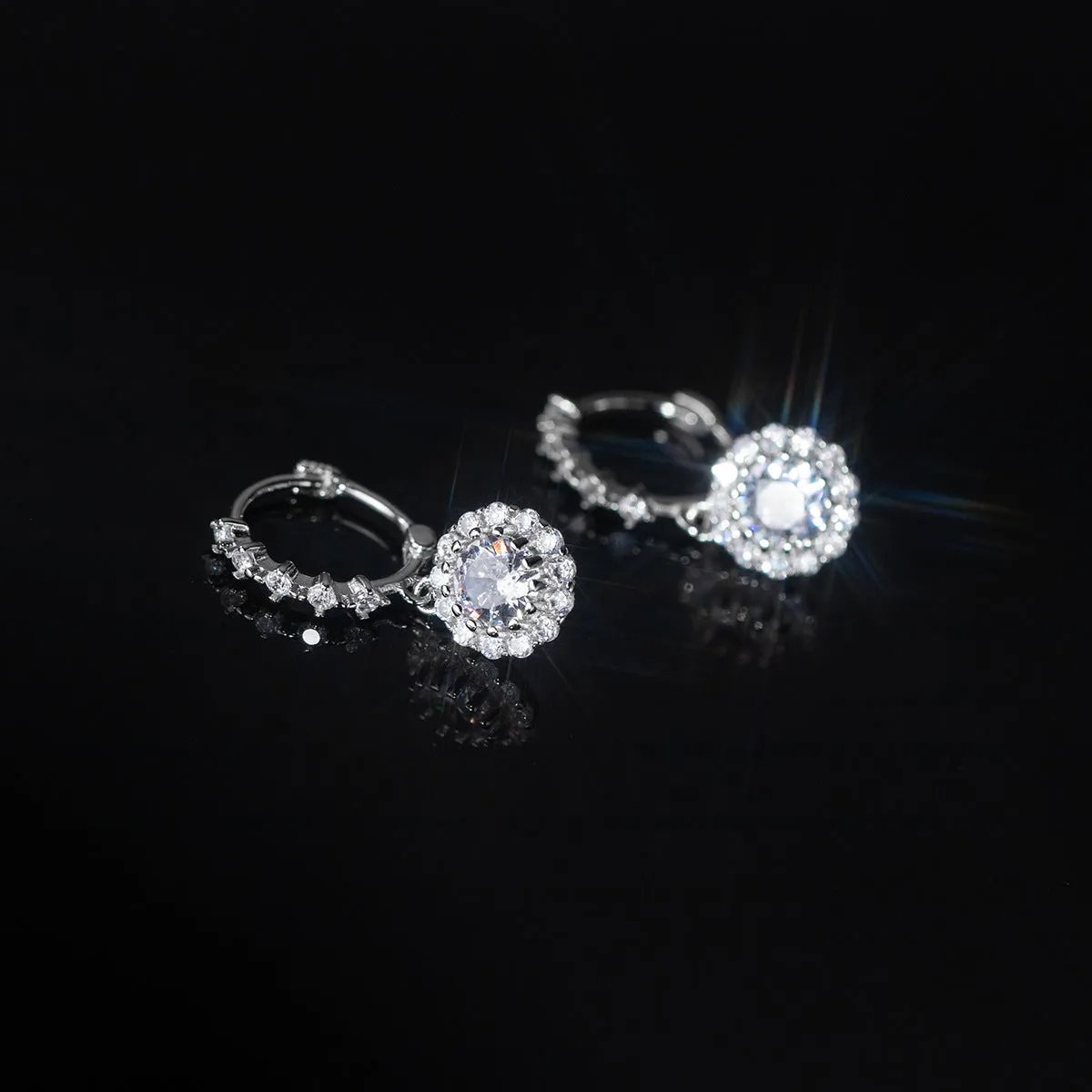 Round Dimond Drop Huggie Earrings-SH058
