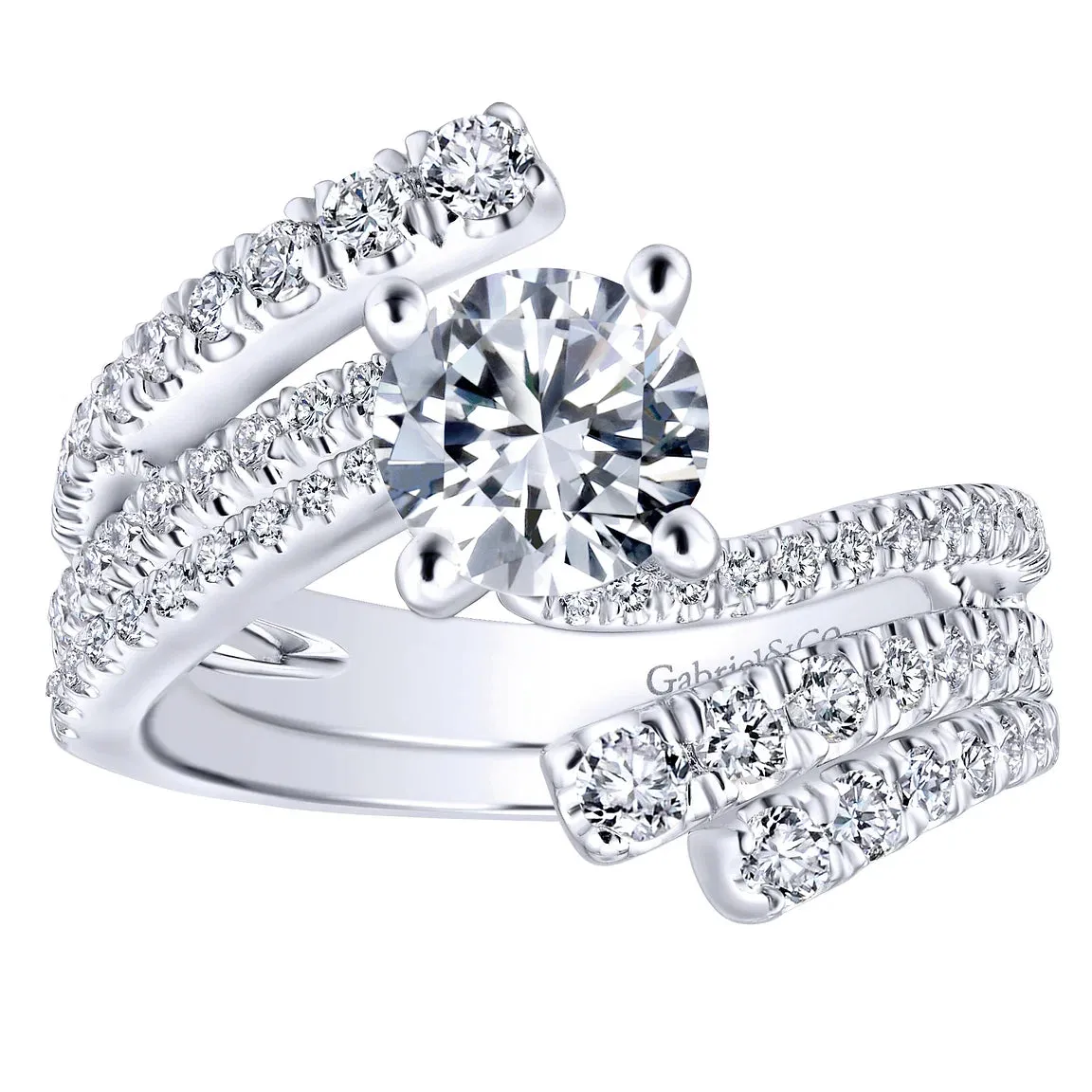 Round Free Form Bypass Diamond Engagement Ring Mounting