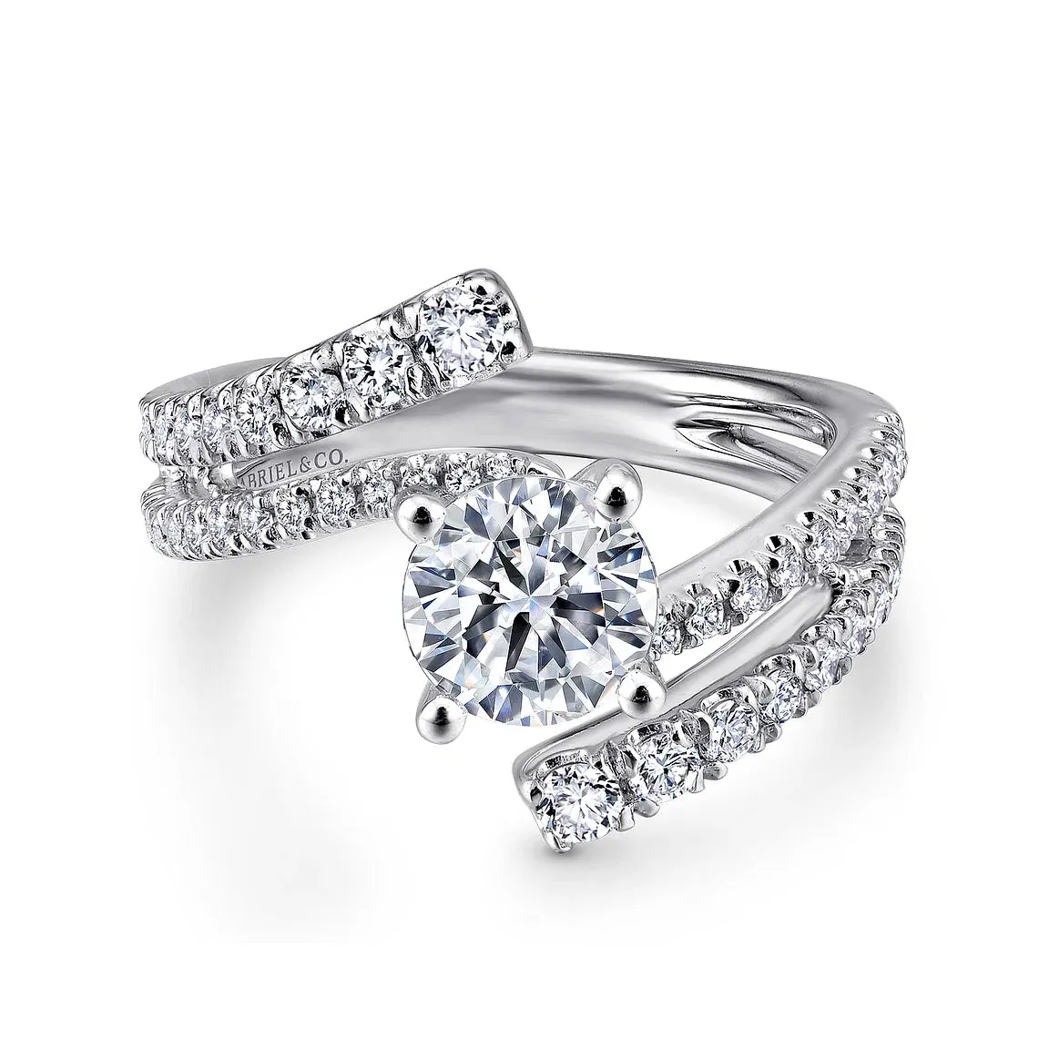 Round Free Form Bypass Diamond Engagement Ring Mounting