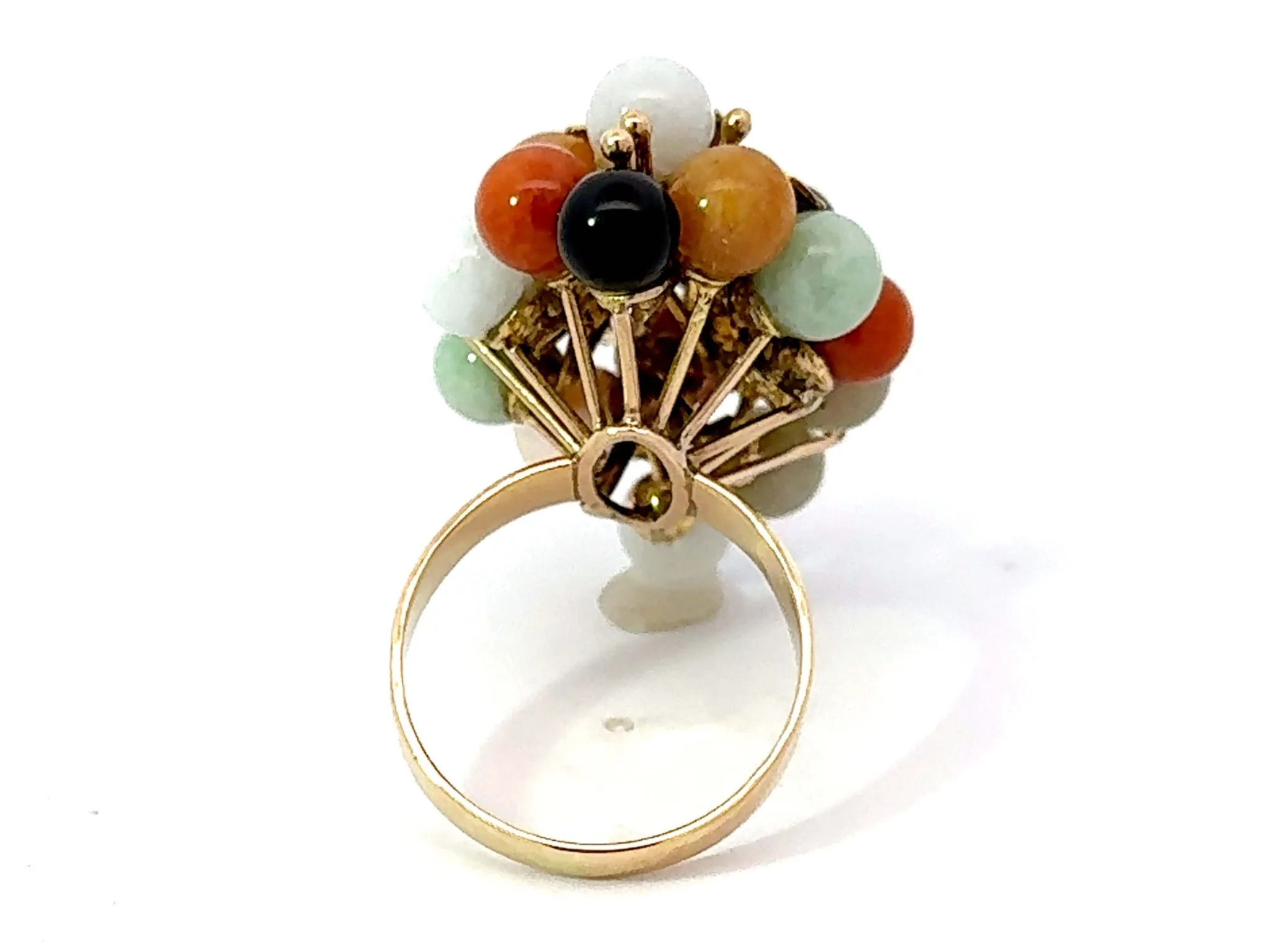 Round Multi Colored Jade Ring 14K Yellow Gold