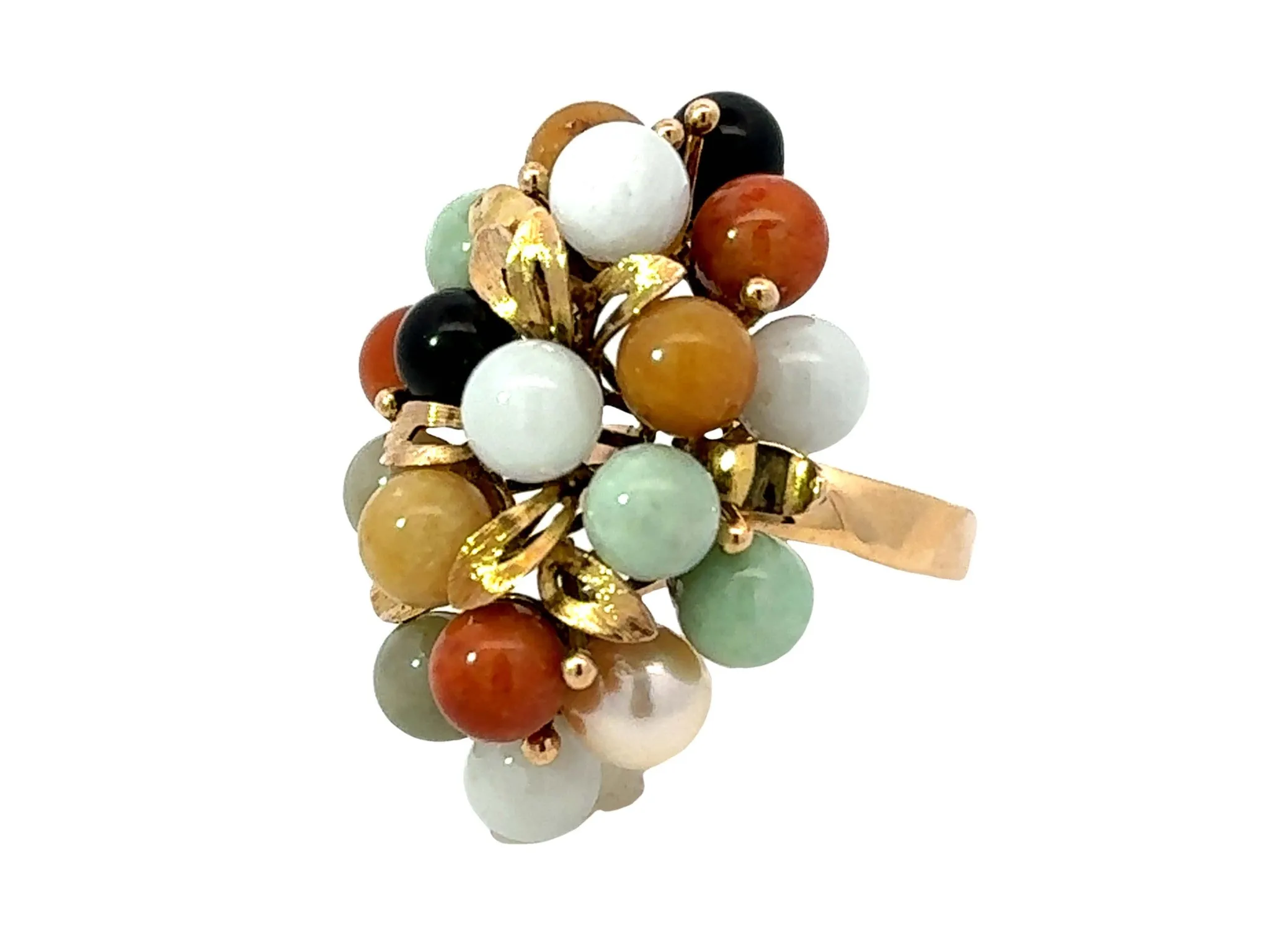 Round Multi Colored Jade Ring 14K Yellow Gold