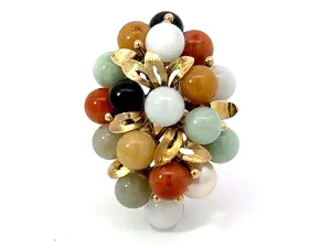 Round Multi Colored Jade Ring 14K Yellow Gold