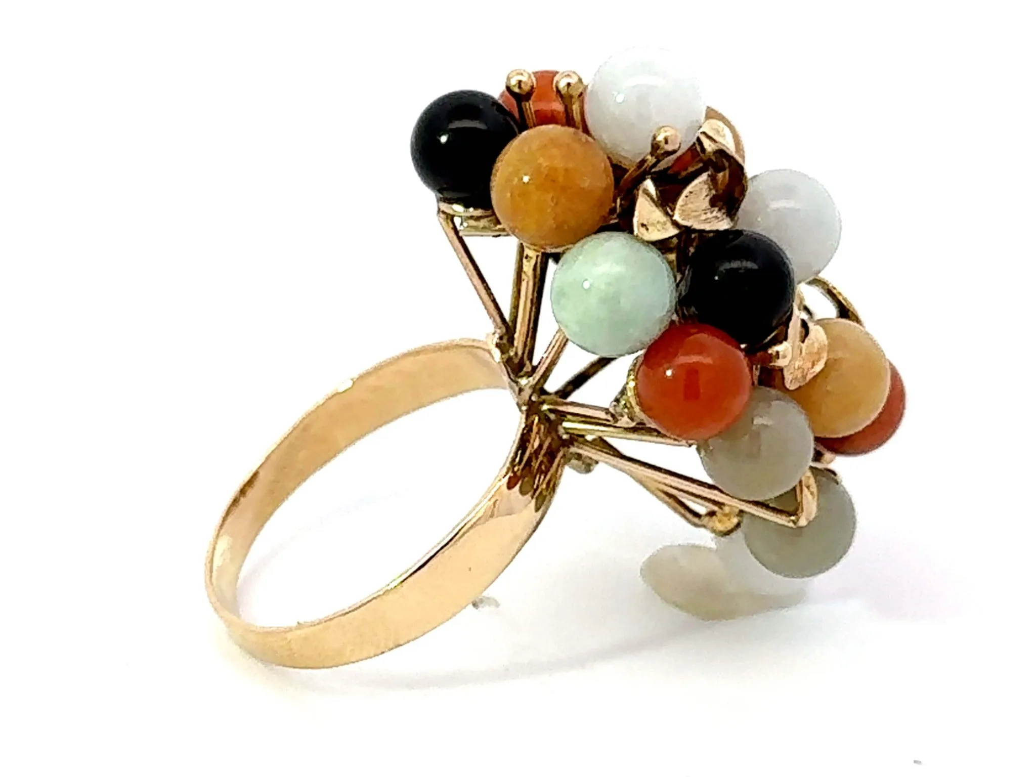 Round Multi Colored Jade Ring 14K Yellow Gold
