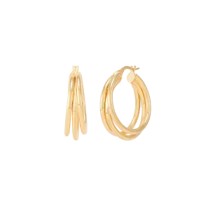 Sabel Collection Yellow Gold Triple Row Hoop Earrings