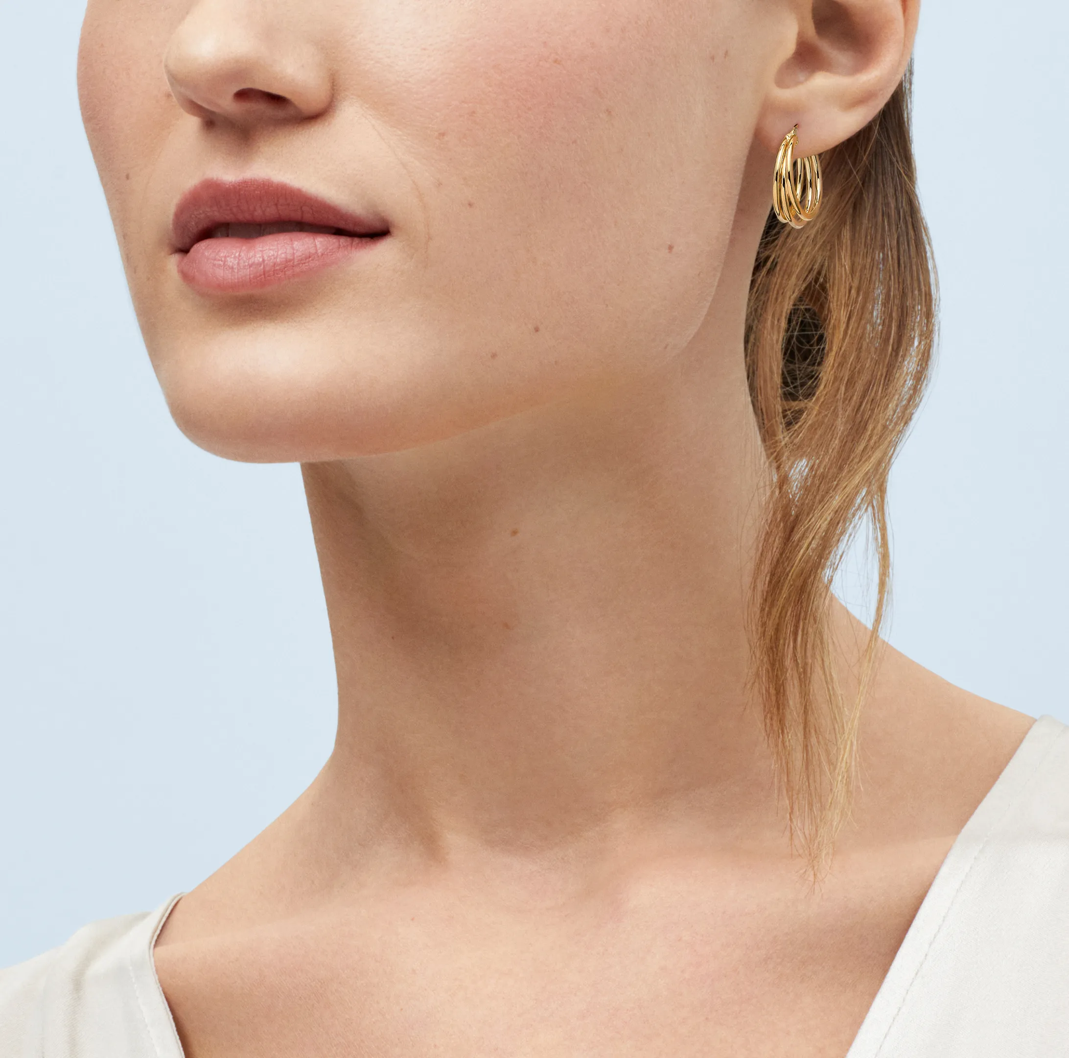 Sabel Collection Yellow Gold Triple Row Hoop Earrings