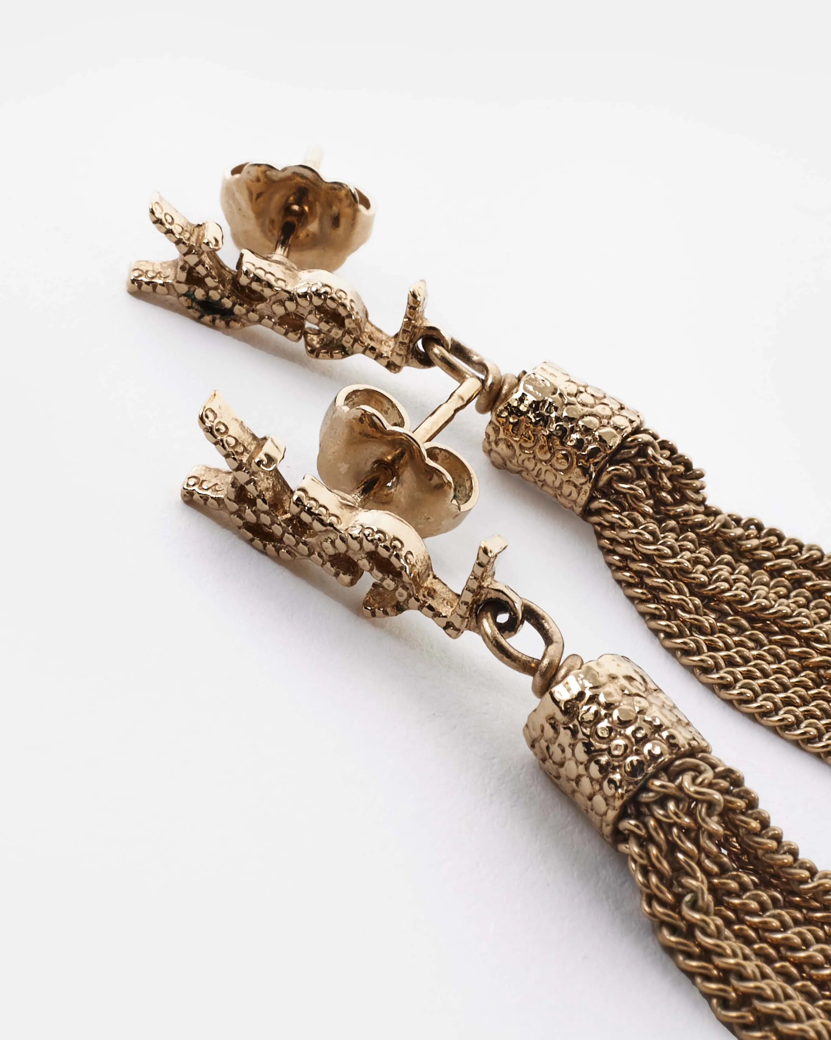 Saint Laurent Silver Tassel Chain Logo Loulou Earrings