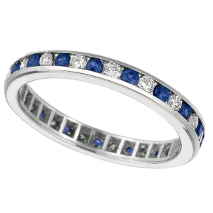 Sapphire & Diamond Channel Set Eternity Band 14K White  Gold (1.04 Ctw)