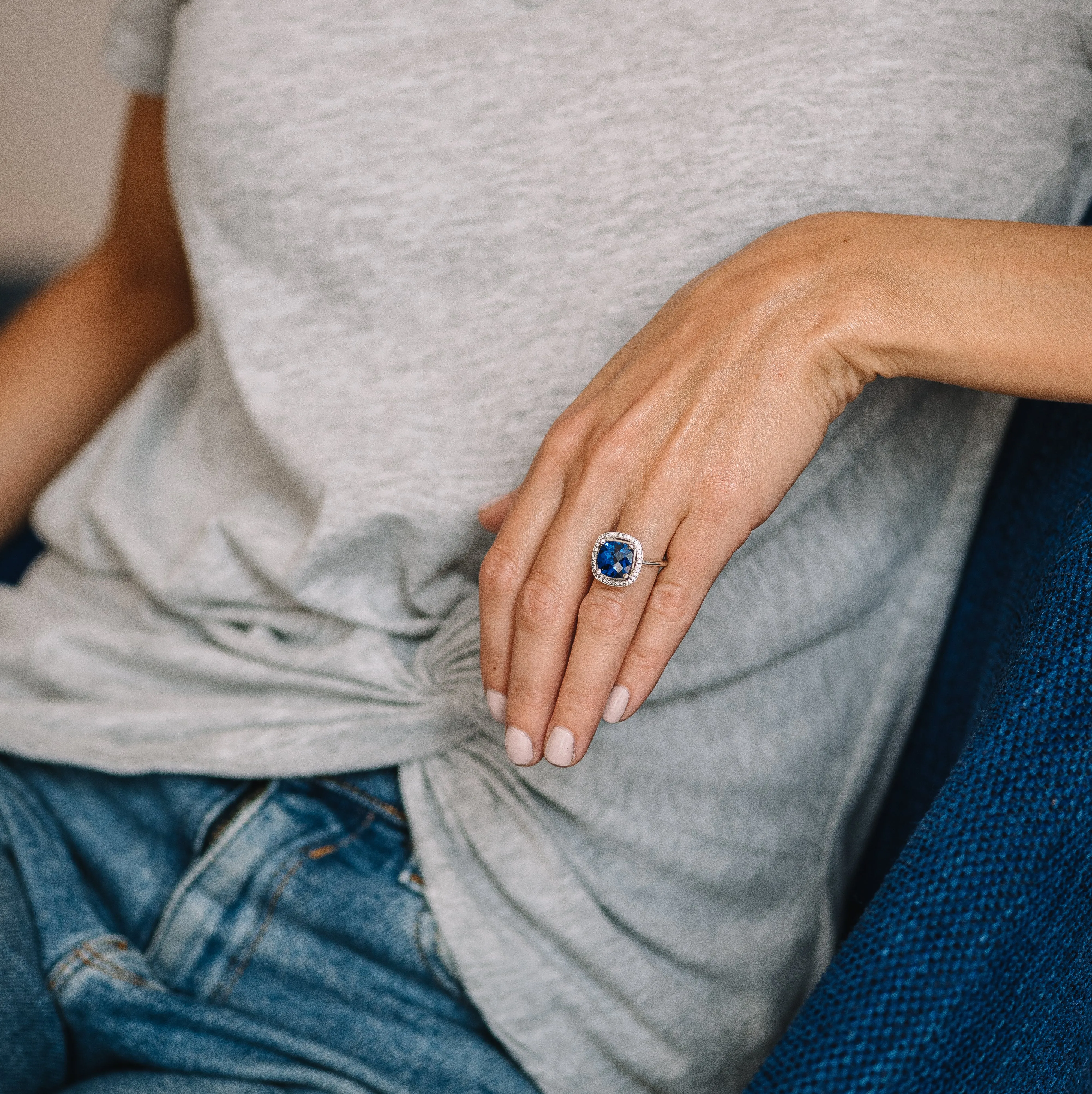 Sapphire and Diamond Halo Engagement Ring Setting
