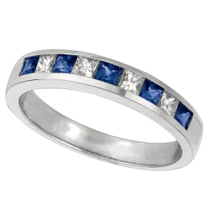 Sapphire And Diamond Princess Cut Band 14K White Gold (1.08 Ctw) 3.5mm in width