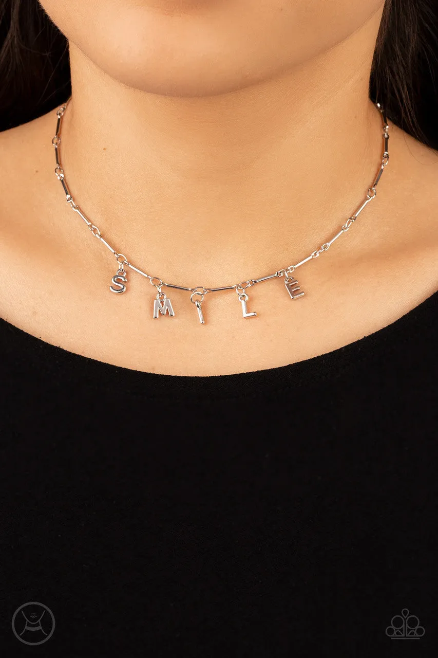 Say My Name - Silver - "Smile" Letter Charms Inspirational Paparazzi Choker Necklace