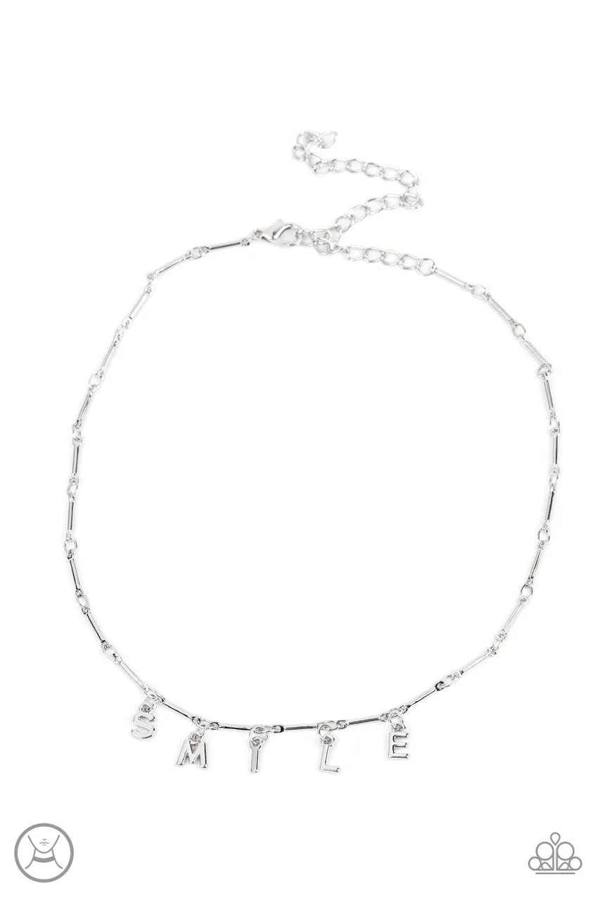Say My Name - Silver - "Smile" Letter Charms Inspirational Paparazzi Choker Necklace