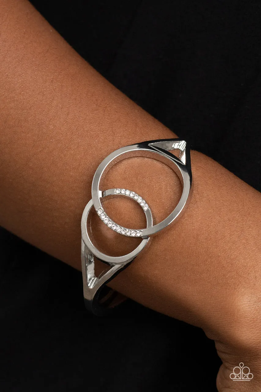 Scope of Expertise - White - Rhinestone Overlapping Circles Paparazzi Hinge Bracelet