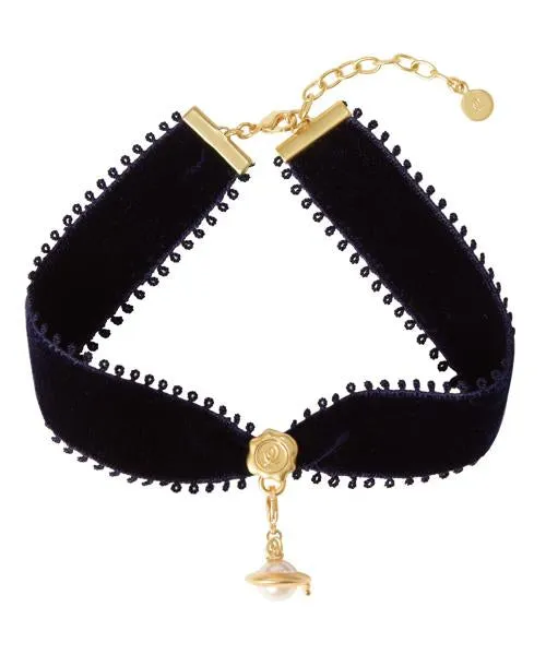 Selectable Happiness Velvet Ribbon Choker (Navy Blue)【Japan Jewelry】