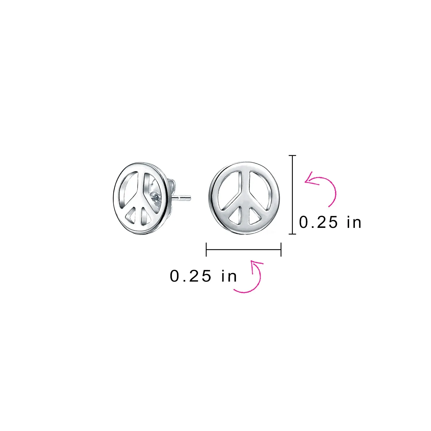 Set of 2 Dainty World Peace Sign Stud Earrings Gold Plated Sterling Silver