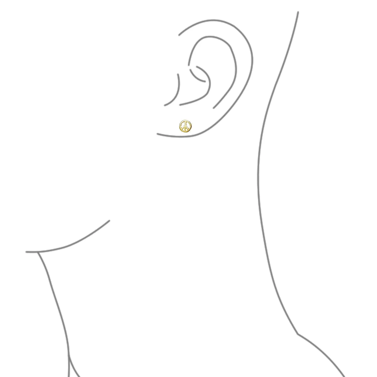 Set of 2 Dainty World Peace Sign Stud Earrings Gold Plated Sterling Silver