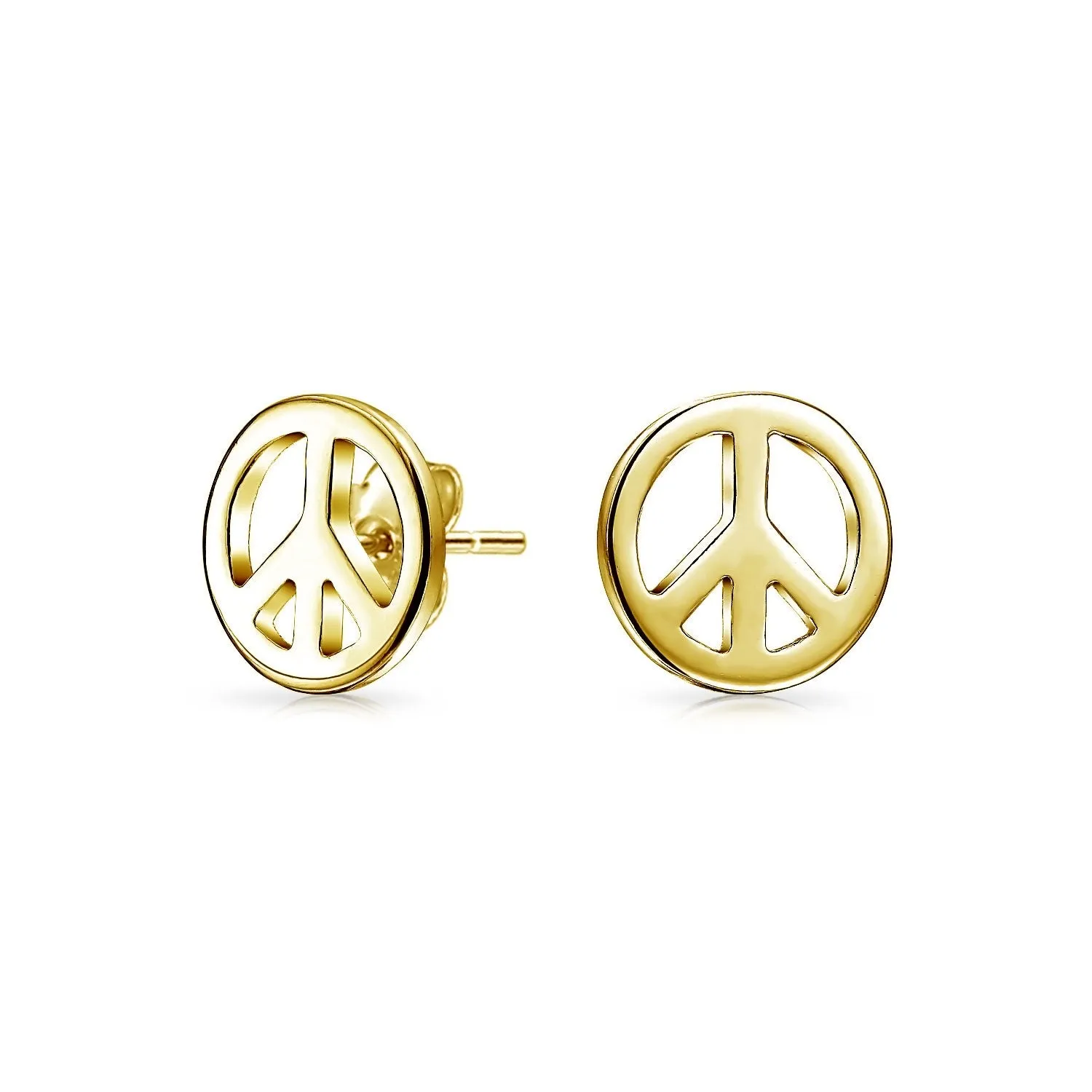 Set of 2 Dainty World Peace Sign Stud Earrings Gold Plated Sterling Silver