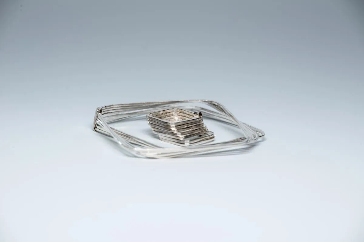 Seven Square Sterling Silver Bangles