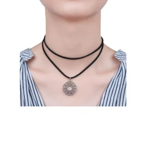Sexy Sparkles Velvet Suede Double Layer Chakra Choker Energy Necklace for Women Girls (D:Sahasrara)