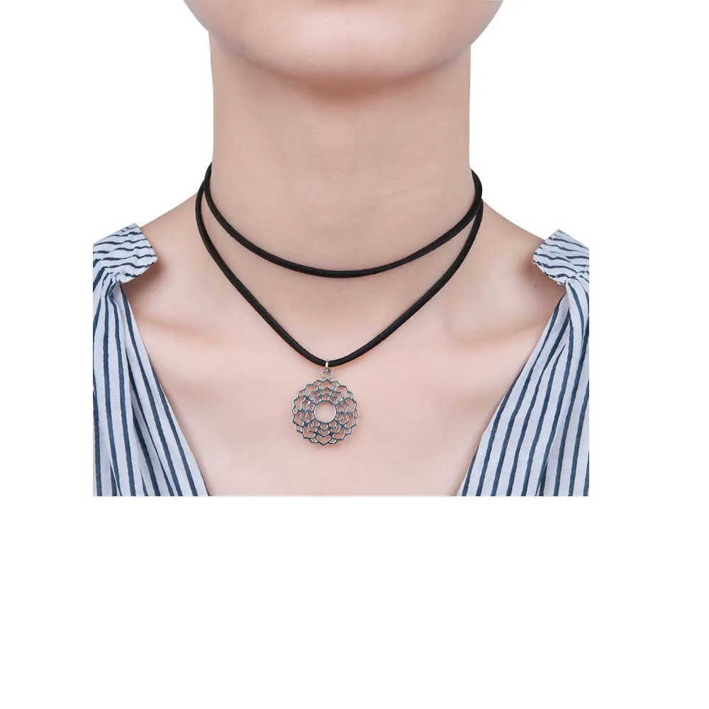 Sexy Sparkles Velvet Suede Double Layer Chakra Choker Energy Necklace for Women Girls (D:Sahasrara)