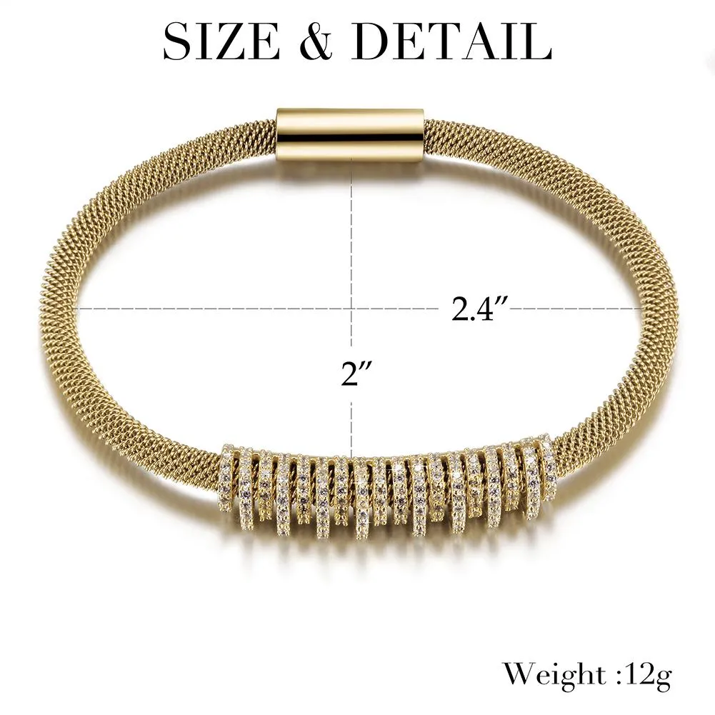 Shiny CZ Mesh Bracelet - Elegant Gold & Silver Bangle for Women on Sale
