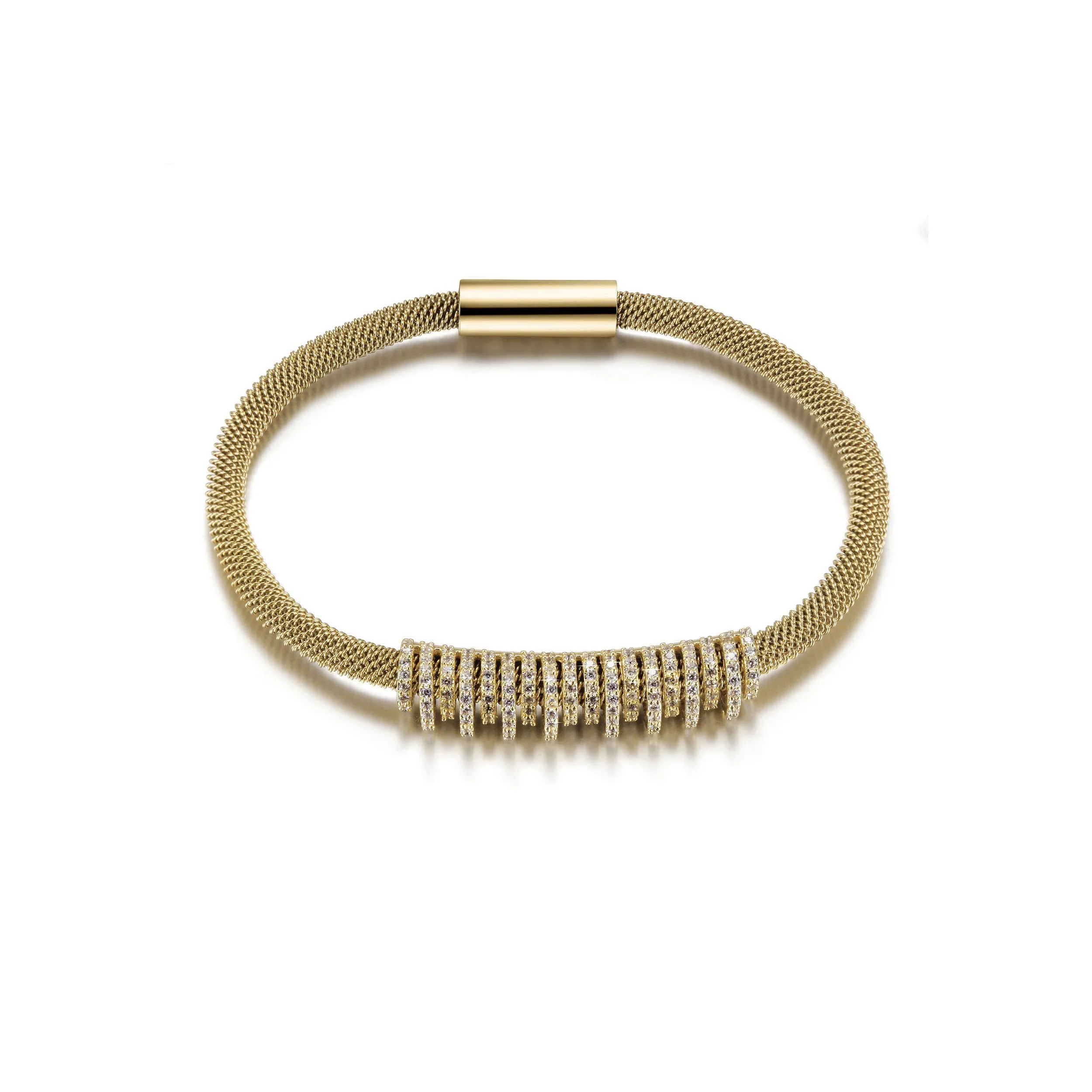 Shiny CZ Mesh Bracelet - Elegant Gold & Silver Bangle for Women on Sale