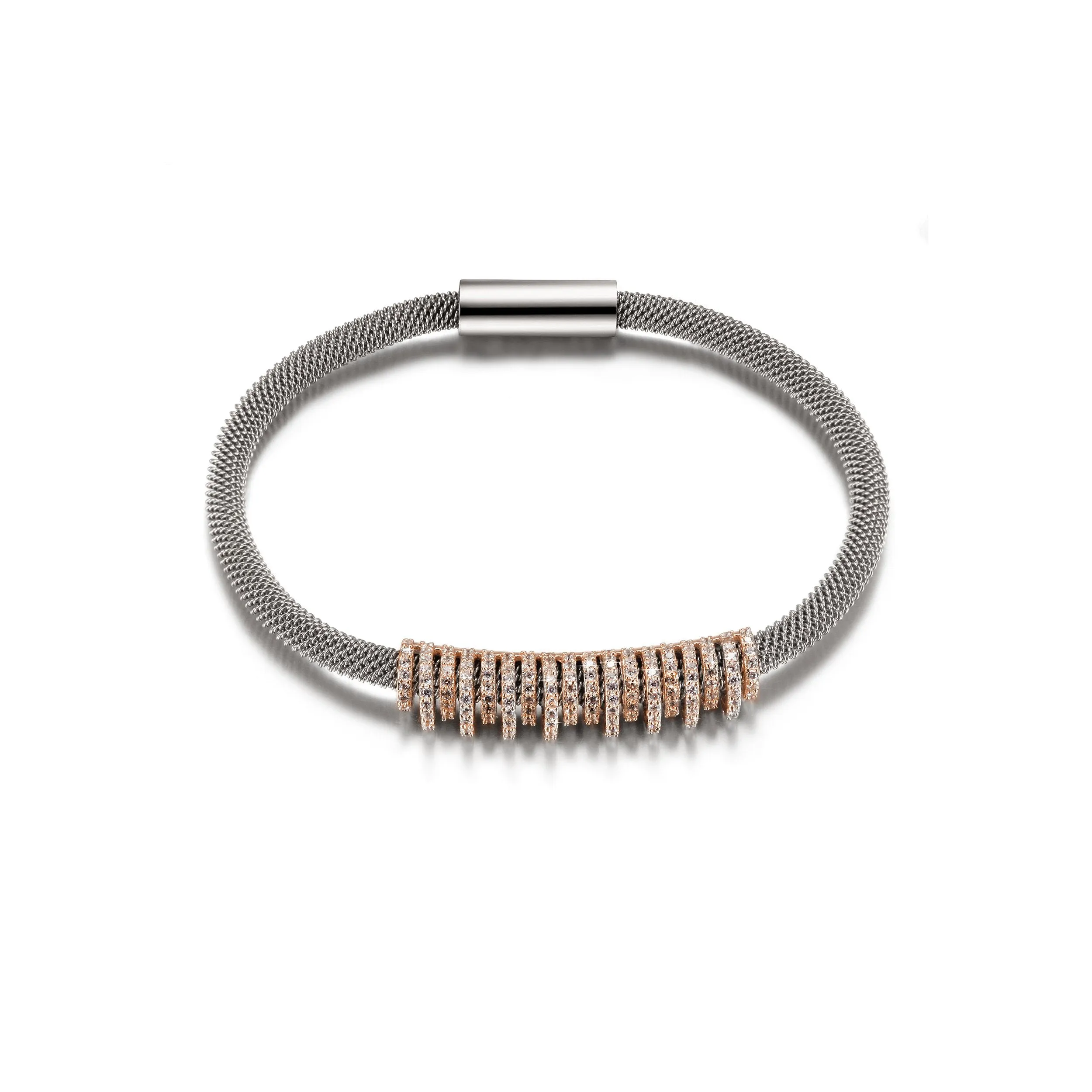 Shiny CZ Mesh Bracelet - Elegant Gold & Silver Bangle for Women on Sale