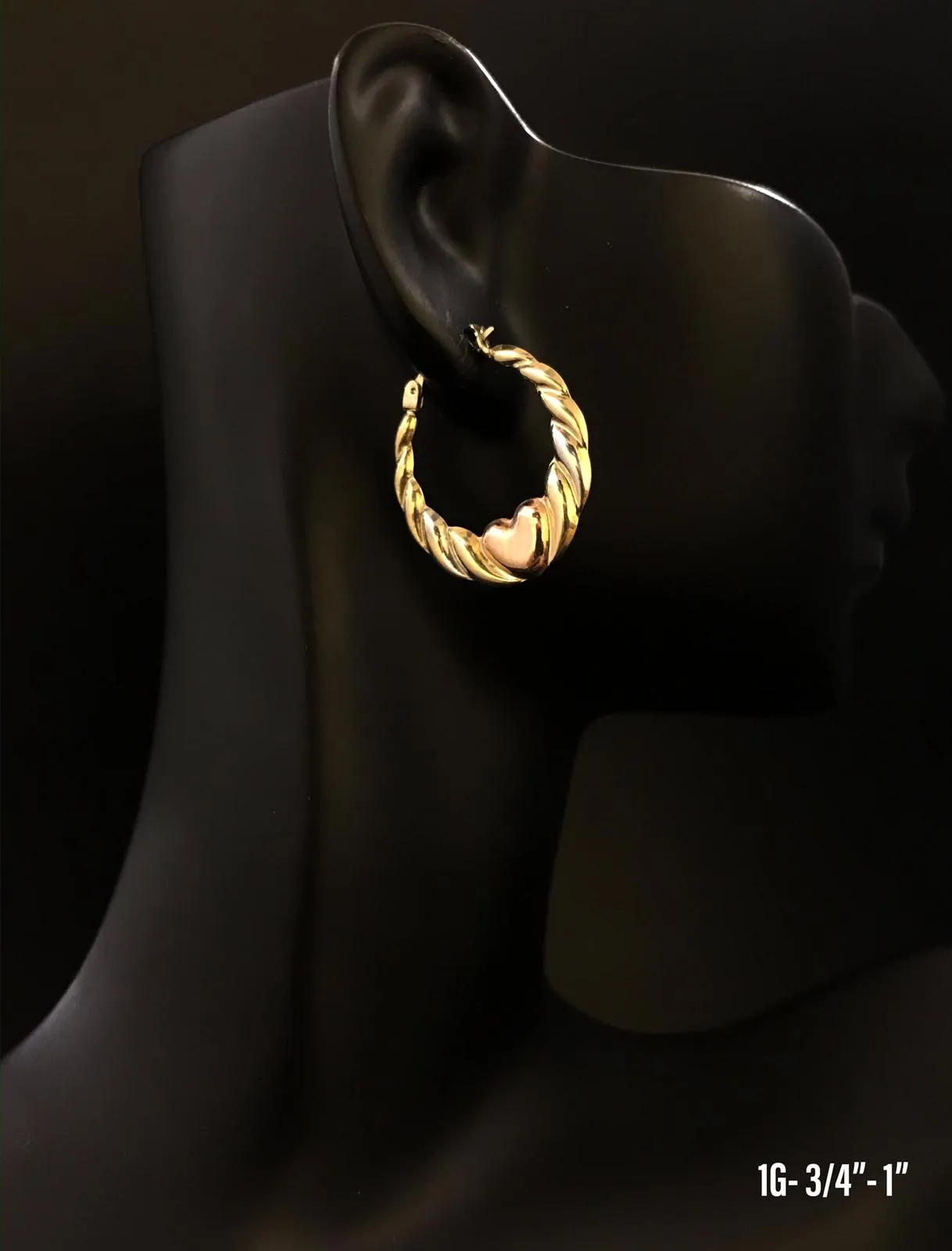 Shrimp hoop with heart earrings 10K solid gold