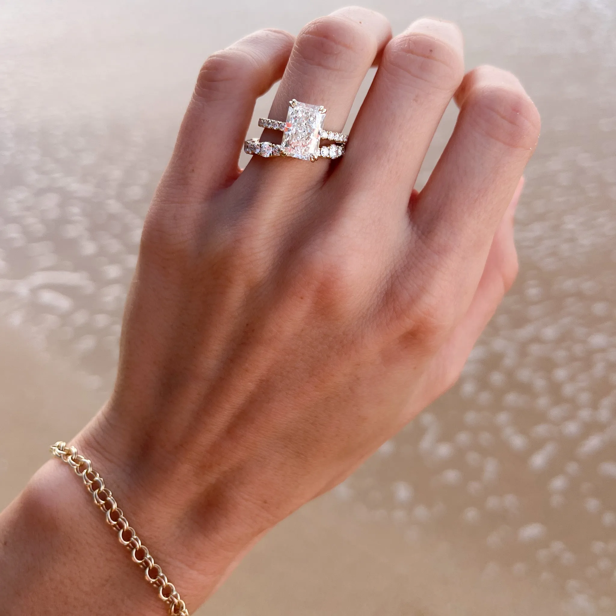 Signature Pavé Engagement Ring With Elongated Radiant Cut Diamond
