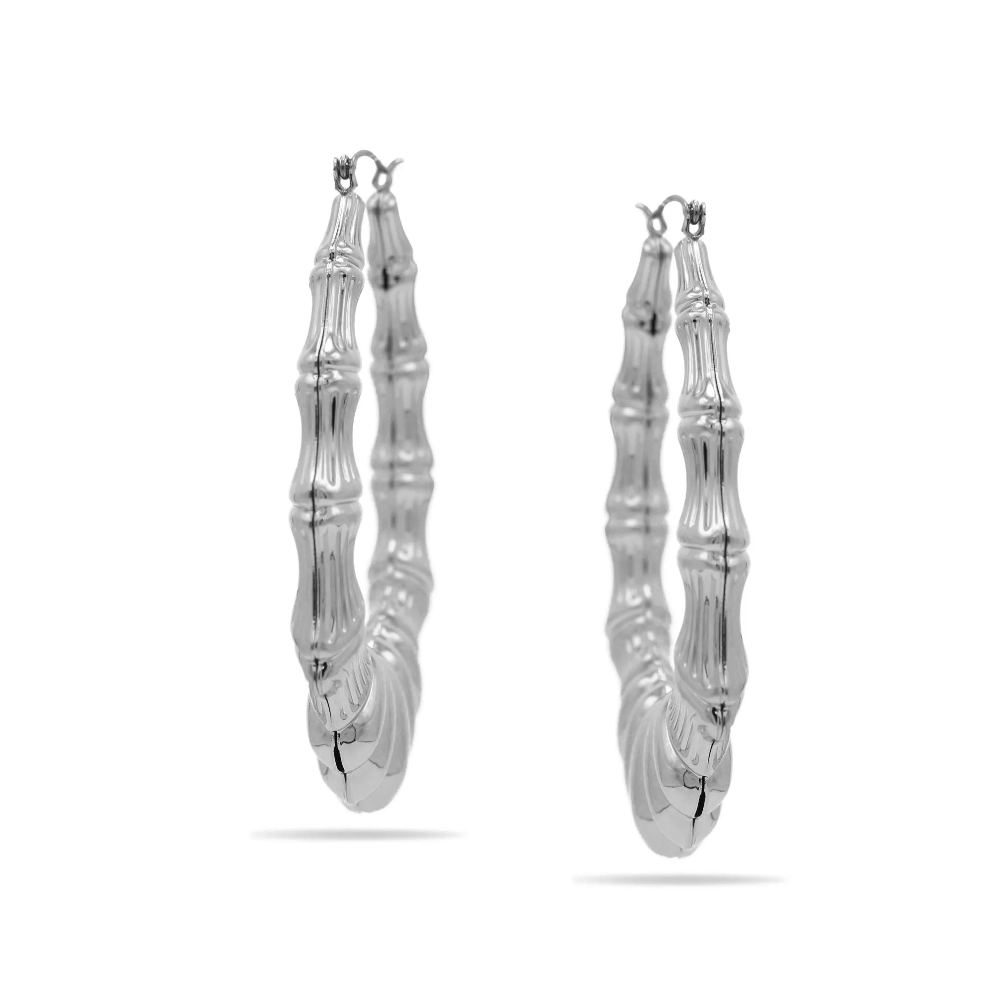 SILVER BAMBOO HOOP EARRINGS#HNE90617SL(GC16)